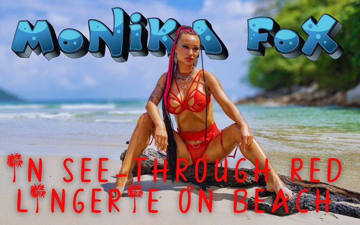 Monika Fox: Hot Monika Fox in See-through Red Lingerie on Beach