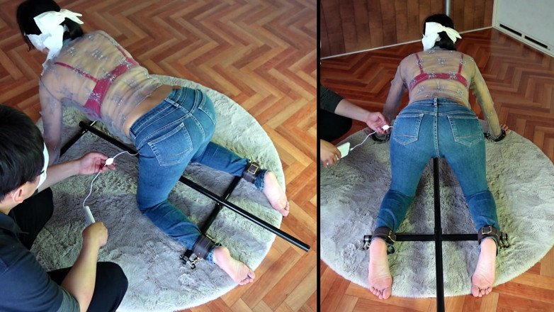 ushirosugatanomiki: A Woman Is Restrained on All Fours and Left at...