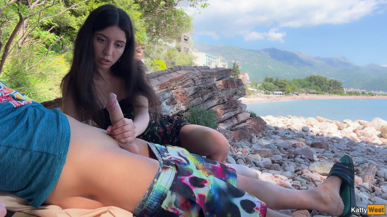 Katty West: Risky Outdoor Dick Flashing on the Beach - I Took His...