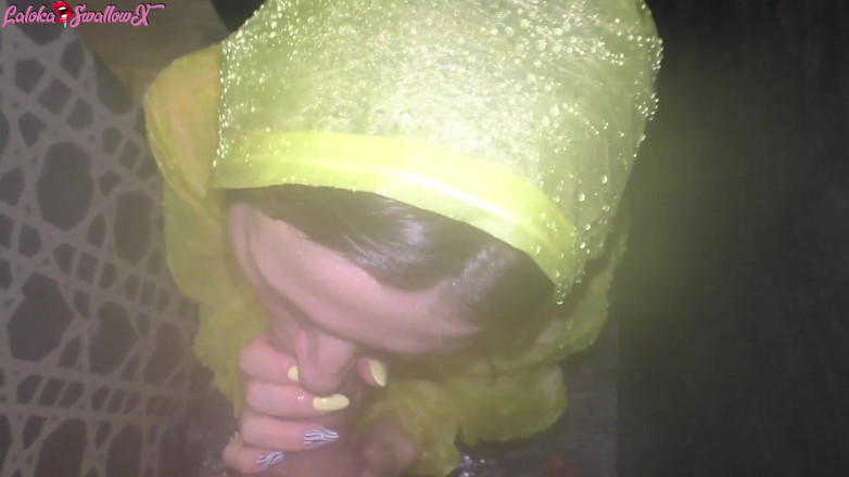 Laloka4you: Horny Girlfriend Offered Blowjob with Raincoat In Shower With Cum...