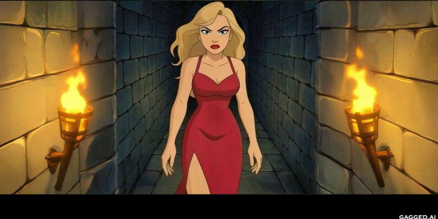 Gagged AI Cartoons: Lady in Red