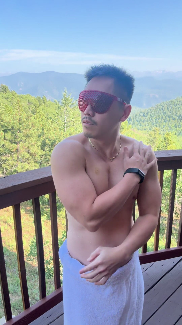 Barenakedmuscles: Mountain Top Tease: Muscular Asian Hunk's Solo Show