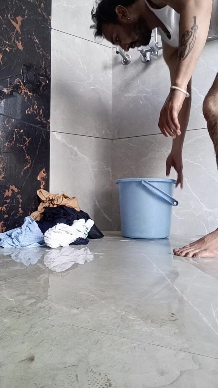 Rajasthani-old-lover: Desi young boy enjoy washing father's underwear