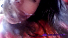 All Cumshot: Slutty brunette in body fishnet blowjob
