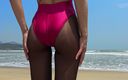 Shiny teens: 848 4K Shiny W and Spandex Swimsuit on the Beach