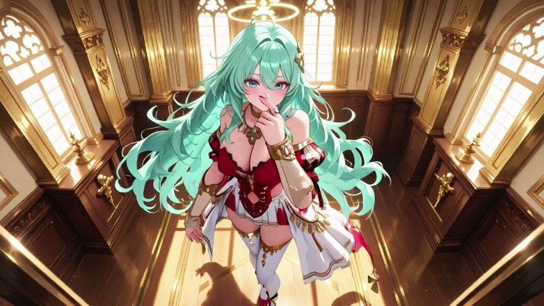 Tay Swift X: Golden Hall Fantasy! Green-haired Knight in Red-white Armor Kneeling, Teasing...