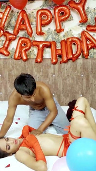 Indian Girlfriend Enjoying Threesome Hardcore Sex on Her Birthday