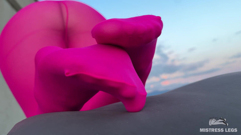 Mistress Legs: Pink Nylon Tease on the Rooftop at Sunset - Feet and...