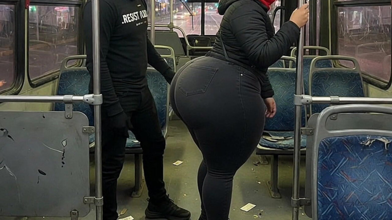 Animate golden: Mädchen mit dickem arsch in rosa leggings im bus strippt...