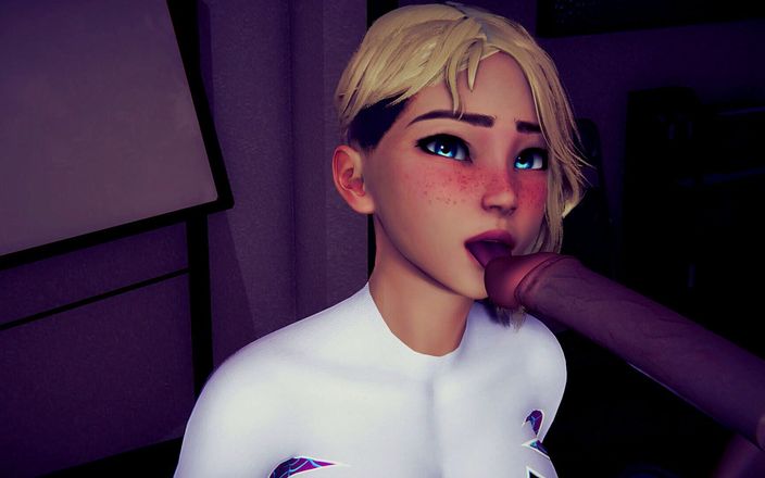 Waifu club 3D: Gwen likt de kop van een pik totdat je klaarkomt