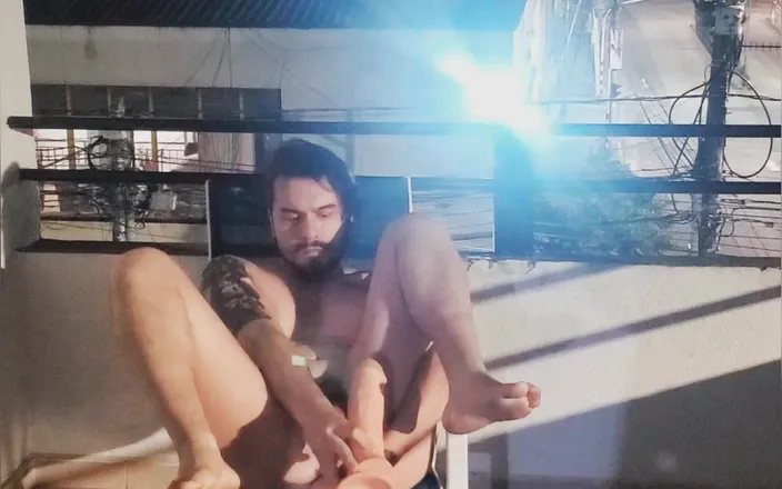 SlutClosetedfag: Riding Dildo in the Balcony