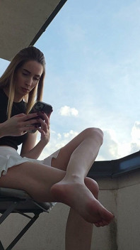 Hot Cute Pretty Face College Girl Goes No Panties with a Mini Skirt to Show Her Tight Meaty Pussy and Naked Ass on the Balcony