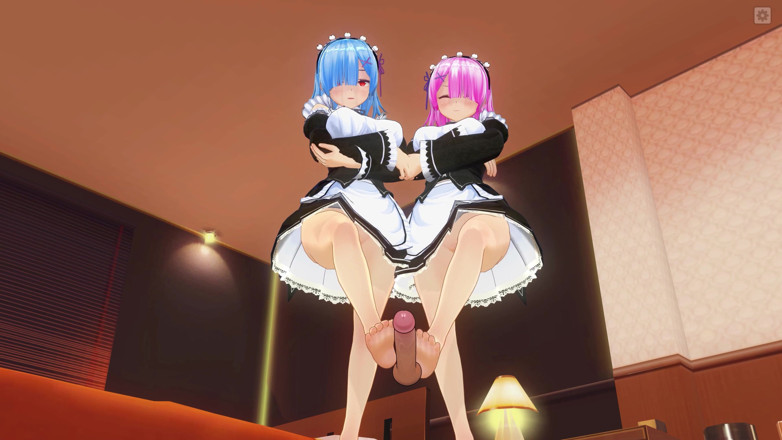 H3DC: BOM HENTAI 3D POV. Rem dan ram footjob kontolmu
