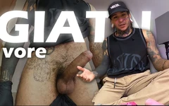 Giant Tattoo Artist Shows His Cock to Tiny Human