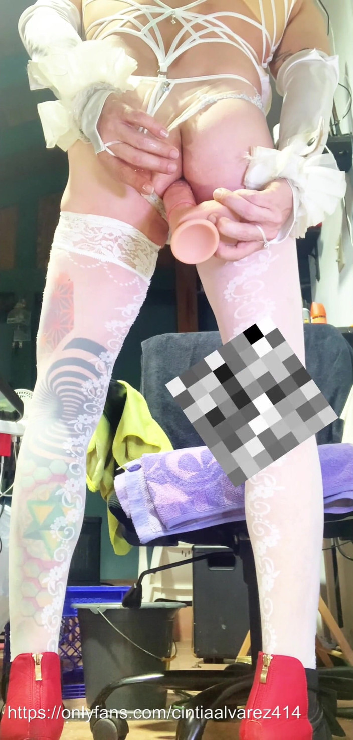 Benito414: Shemale White Stocking Insert Anal Dildo