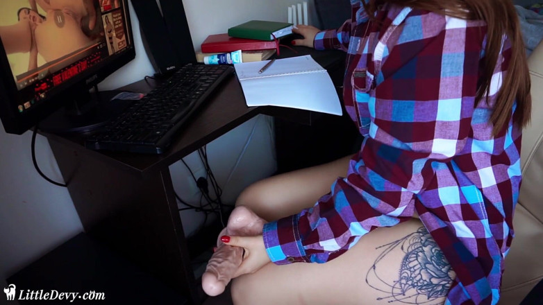 Little Devy: Student fingering and hard riding sex toy
