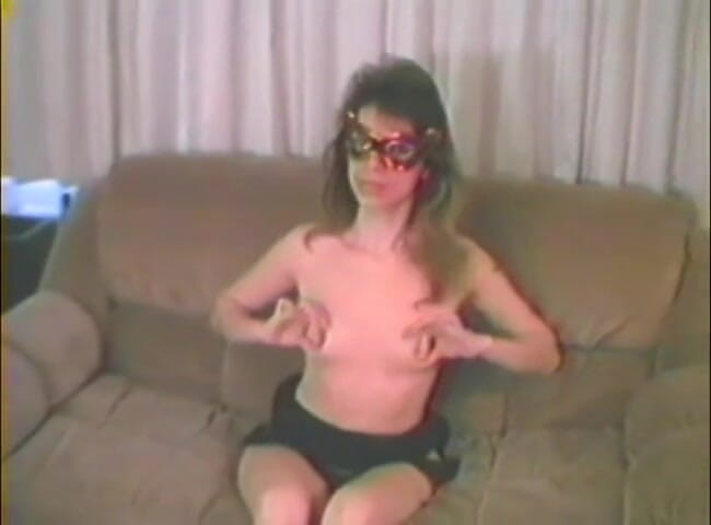 Homegrown Wives: Beth, masked chick with hairy muff wanking off with dildos