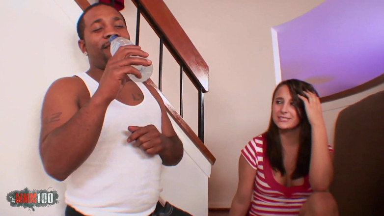 MMM100: Sex on the stairs with cute brunette teen
