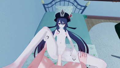 POV fucking Hu Tao cowgirl and then cumming inside her - Genshin impact Hentai.