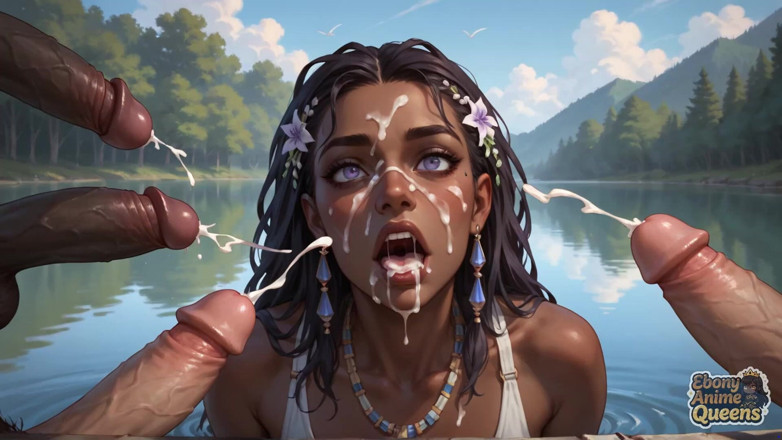 Ebony Anime Queens: Smyslná Ebony Entices na vodním pokraji - XXX!