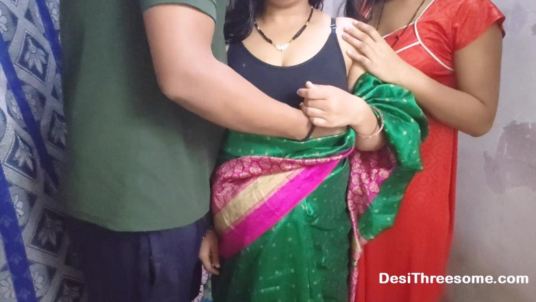 Real Indian Threesome: Зрелая индийская жена соблазняет тинку на секс в тройничке ЖЖМ с мужем