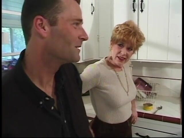 Meet my Pussy: Younger guy gets blown by 70 year old redhead in kitchen