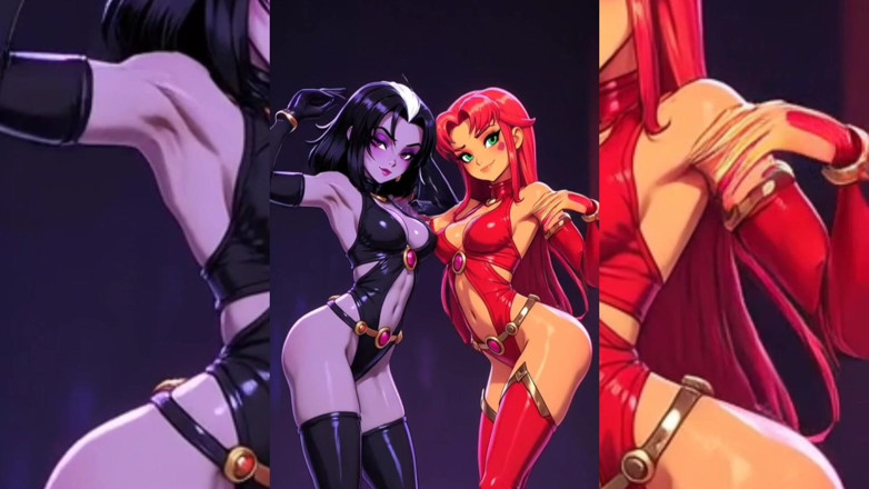 Heaven Gamez: Ai Toon lesbické super děvky - líbání jazyka, hrbící, skupinový softcore