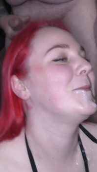 Redhead Babe with Small Tits Gets Her First Bukkake