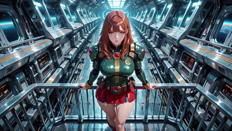 Tay Swift X: Redhead Commander in Green Sci-fi Uniform! Lazy, Teasing Vibes While...