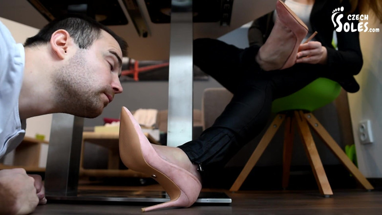 Czech Soles - foot fetish content: Office shoe licker under his boss's table