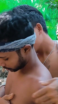 Three College Boys Enjoy Sex in the Woods Behind the House