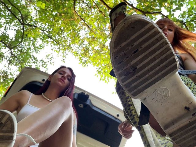 Two Mistresses POV Foot Domination and Spitting Double Femdom Outdoor (Petite Princesses FemDom (PPFemdom))