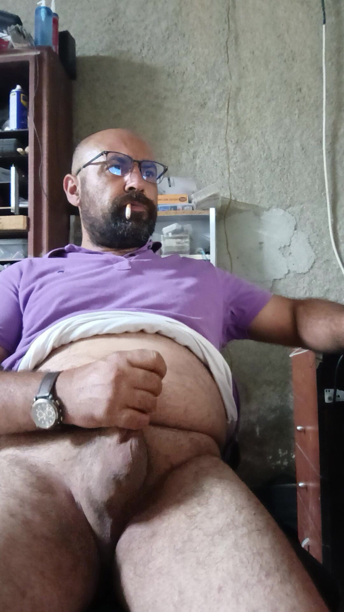 CenkAy: Master Bear Cums with a Cigarette in His Mouth