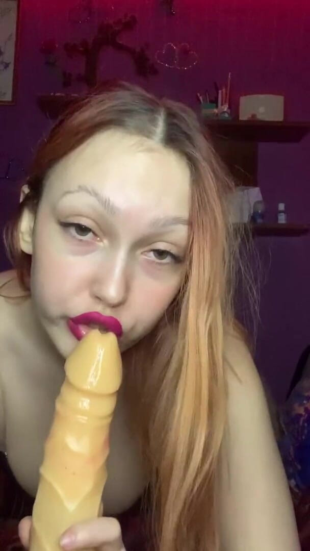 Your Sexy GF: A beautiful bitch in stockings sucks a dildo and she...