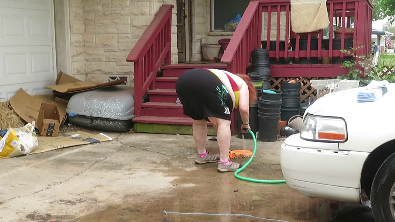 BBW nurse Vicki adventures with friends: Sexy Mature bbw redhead Nurse Vicki washes her car!