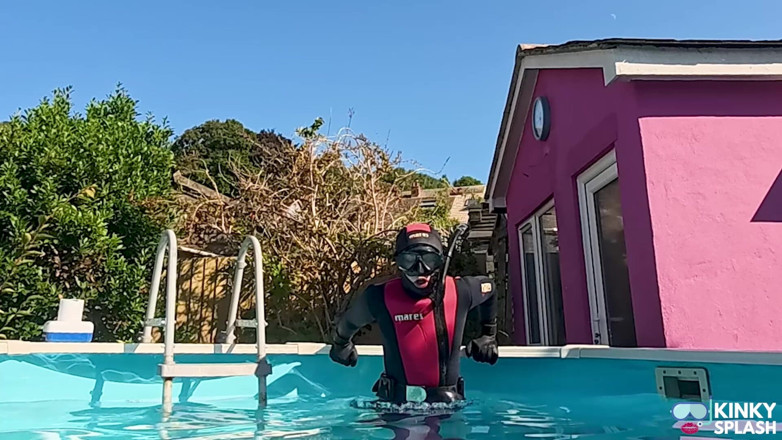 UKCuteGirl Lucy Lauren: Neoprene Pool Swim Snorkel Breath-holds in Tight Mares Wetsuit