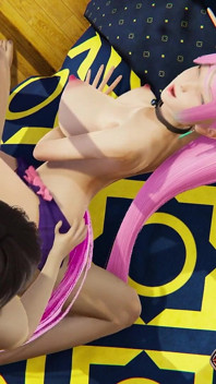 Sex 3D animace velká prsa dívka s růžovými vlasy na její kundičce - masivní výstřik po celém těle