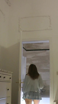 Super Hot Petite Asian Girl Takes Her See Through Panties in the Bathroom to Flash Pussy and Her Big Ass