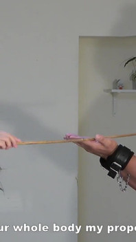 Mistress Punishes Domestic Slave by Repeatedly Hitting His Palms with Cane and Crushing Them with the Heels of Her High Heels