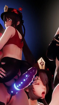 Hutao X Beidou Strap on Sex Genshin Impact Dragon Dildo Bad Dragon