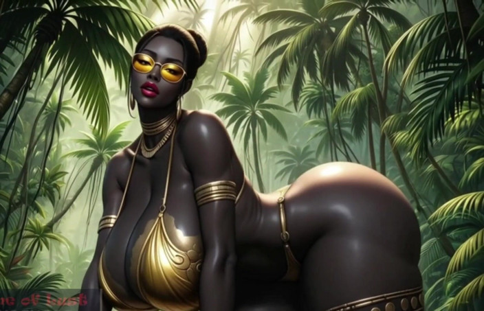 Game of Lust 3D: Gol büyük memeli Afrikalı kadın ormanda bikini dansı