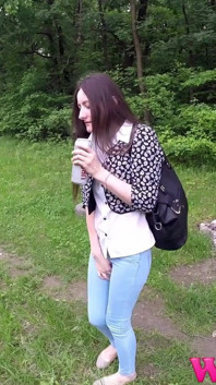 Skinny Girl Desperate to Pee and Afraid She Will Wet Her Jeans in the Forest