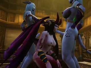 Wraith Futa: Zwei futa draenei ficken sukkubus dreier: Warcraft Porno-Parodie