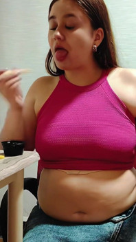 Big Belly Chubby Girl Gets Gassy After Eating Kfc