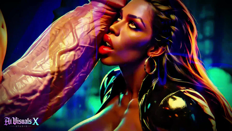 AI Visuals X: Zeițe negre cu țâțe mari și cur - Venerare de pulă albă dark...