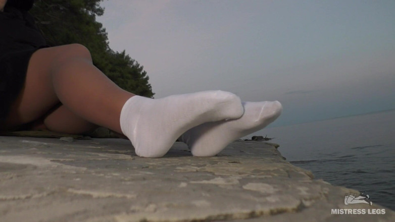 Mistress Legs: Amazing Mistress feet in white socks over nylons