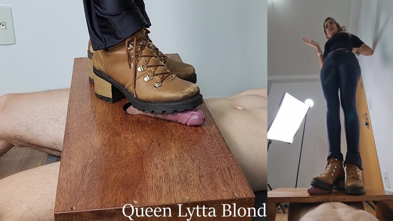 Queen Lytta ballbusting and cum lick: Queen Lytta Blond - Sexy Boots CBT Ep 6 - 2 Angles - CBT - Cock...