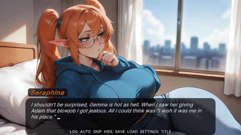 Dirty GamesXxX Trans: Kehidupan Seraphina: Shemale melancap zakar besarnya semasa mendengar rakan sebilik...
