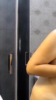 BBW`s Around Handjob and Cum on Big Boobs in Shower