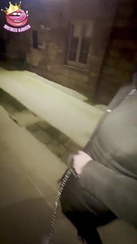 Public Humiliating Chastity Walk on a Leash Attached to His Locked Cock